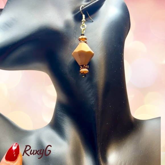 596. Brown and Gold Geometric Earrings - Picture 6 of 6